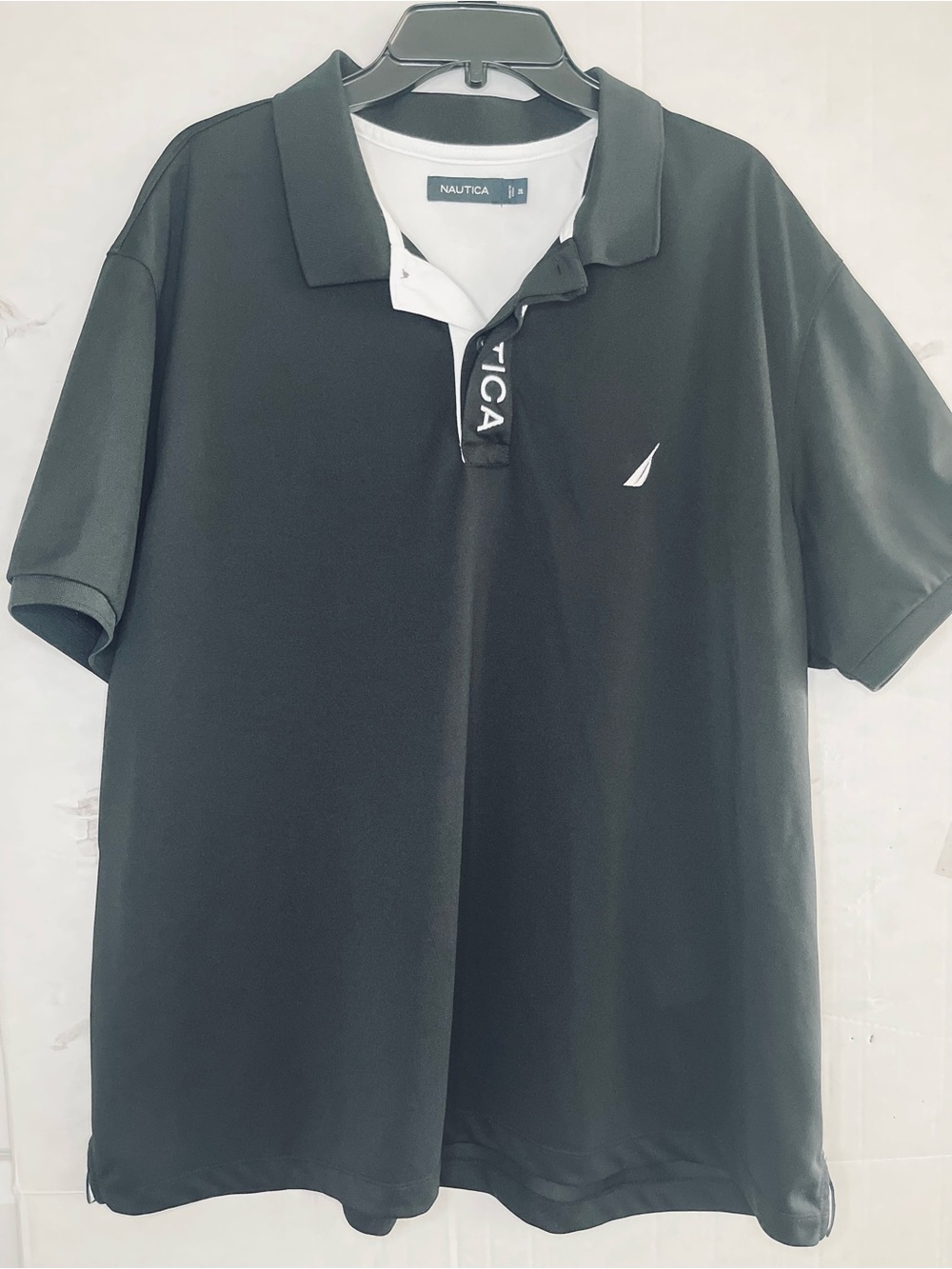 Nautica Men's Black Polo with White Placket Accent